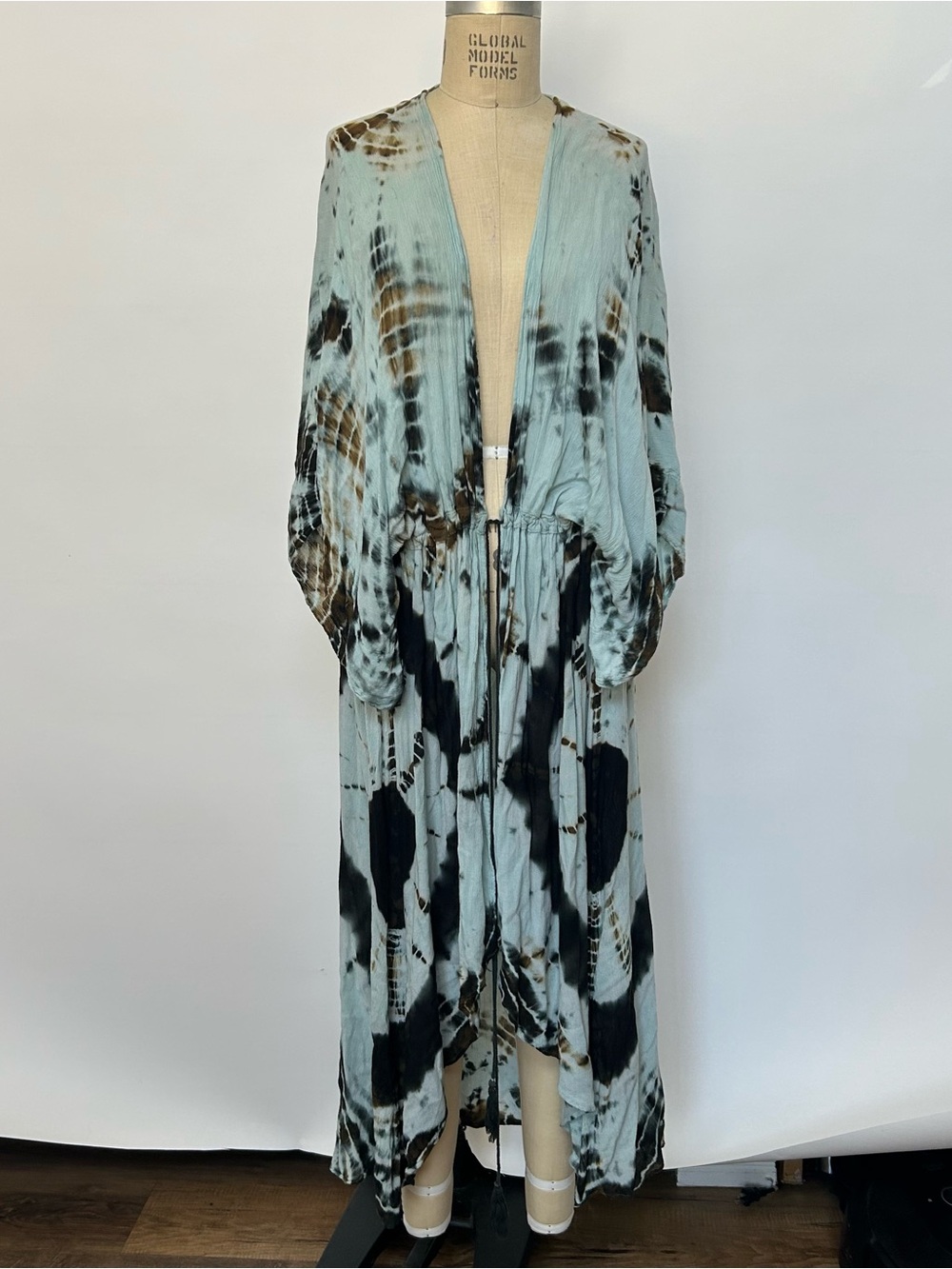 Tie-Dye Long Beach Cover-Up in Light Blue and Black